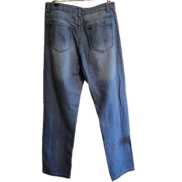 Misslook Hippie Floral Straight Leg Jeans Mid Rise Light Wash Size L - Picture 2 of 16